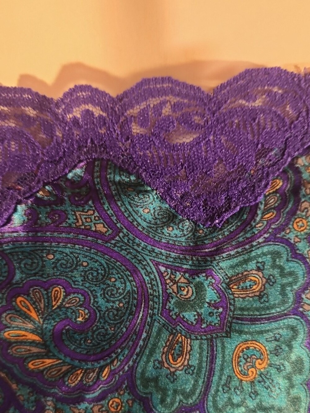 Victoria's Secret Teal & Purple Paisley Satin Lace Chemise - Picture 7 of 11